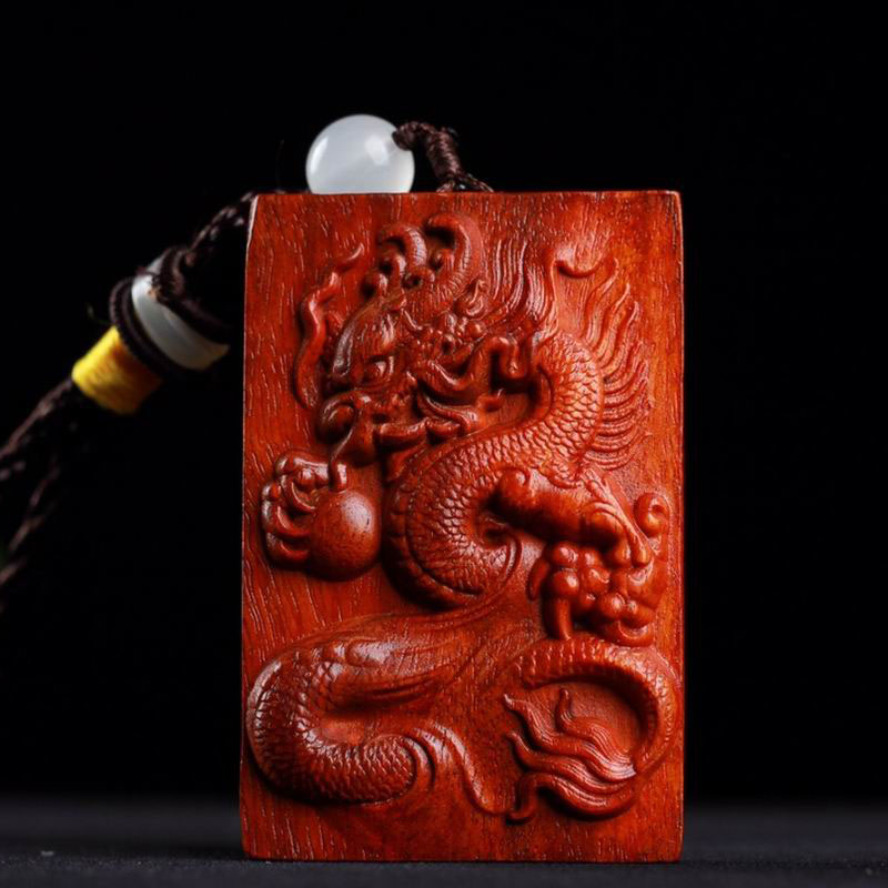 Small leaf red sandalwood Longteng four seas pendant necklace 46 brand mahogany lovers play handle car pendant crafts