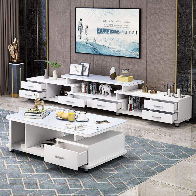 New tempered glass telescopic cabinet coffee table combination simple modern European small living room TV cabinet