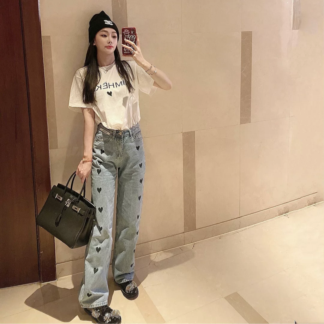 [Small target] Новая футболка Kimhekim 21SS с принтом любви крупным планом, короткий рукав, свободного кроя, на городской стиль