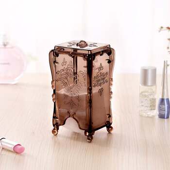 European-Style Retro Cotton Pad Storage Box, Vertical Cotton Box, Transparent Plastic Makeup Remover Cotton Dust-Proof Cotton Swab Storage Box