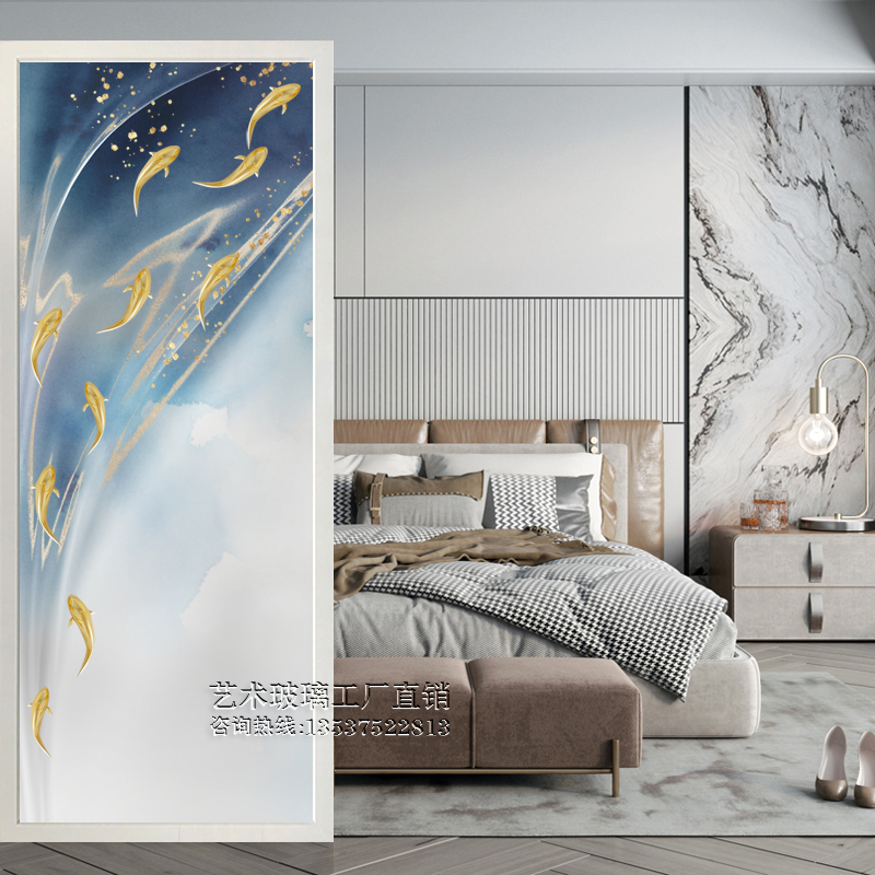 Art glass Custom Screen gangway partition Living room Double face frosted light transmission painted modern light and luxurious wind-Taobao