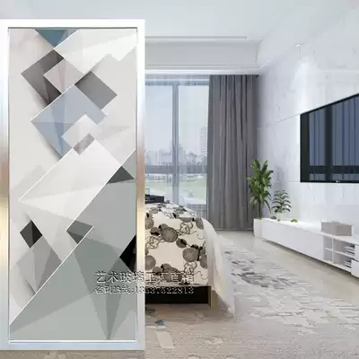 Art glass custom screen aisle partition living room double-sided frosted transparent color painting modern minimalist geometric graphics