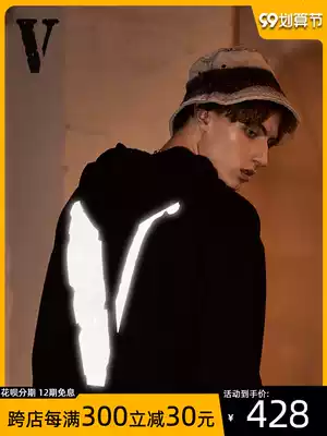 Tide brand VLONE hooded sweatshirt men's official website Tianjin limited 3M reflective couple Big V loose hoodie women autumn and winter