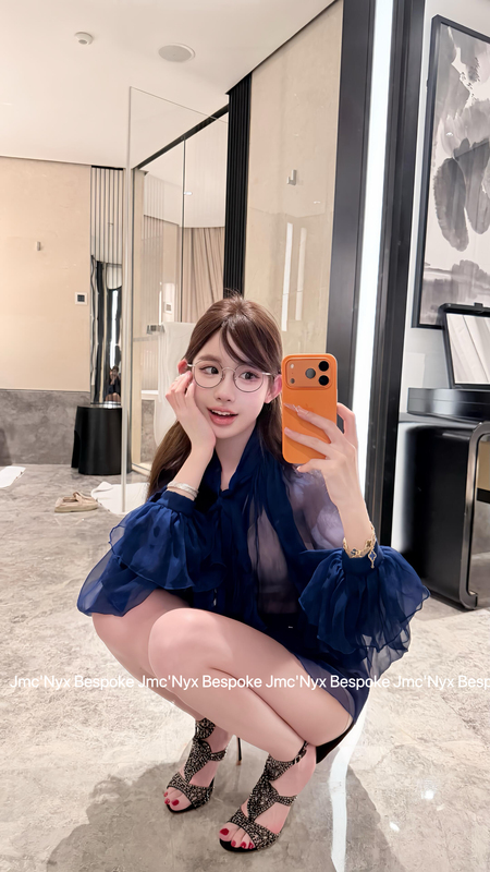 Jmc'Nyx Bespoke Semi-Sheer Silk Blend Top Custom-Dyed Brightening Lightning Navy Blue Shirt Jmc'Nyx Bespoke Semi-Sheer Silk Blend Top Custom-Dyed Brightening Lightning Navy Blue Shirt