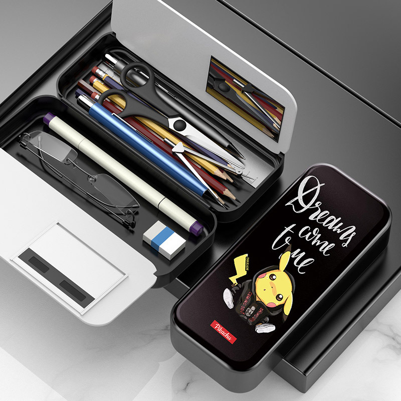 Pencil Case Boy Cool 2022 New Pikachu Pencil Case for men and women Primary 1 year Primary 1 sophomore Large capacity multifunction Double layer creative pen box Kindergarten Superfire Cartoon My world