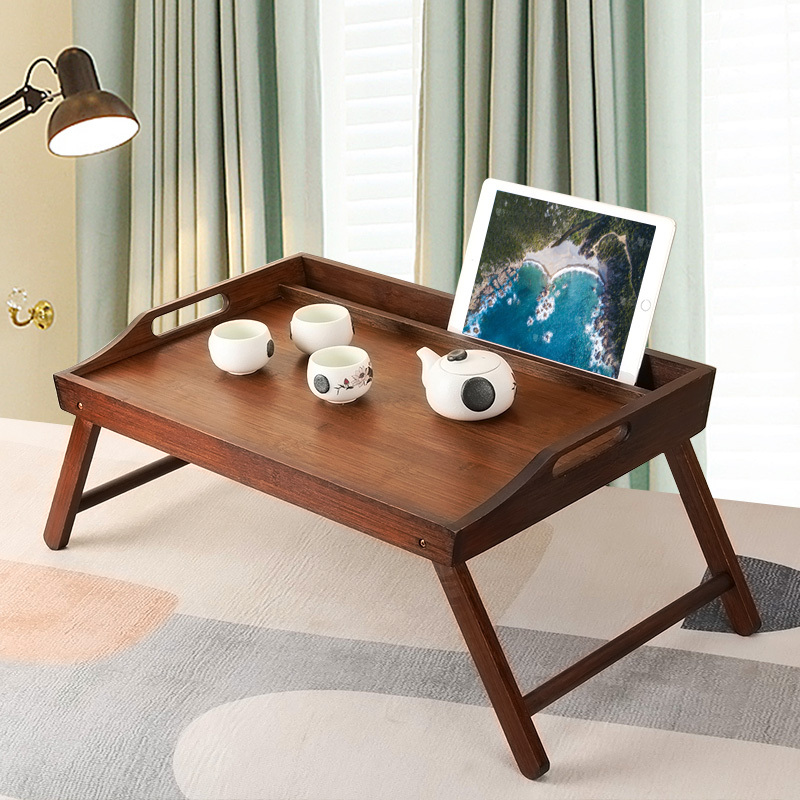 ins Windproof Small Desk for Windowsill, Foldable Bed Picnic Table Tray, No Installation Required, Tea Tray, Camping Coffee Table, Bamboo Kang Table