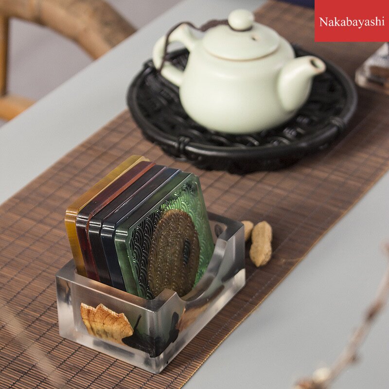 2020 new resin pine coaster tea set accessories tea ceremony home tea cup tea mat set bamboo tea holder one piece