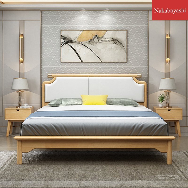 2020 Nordic style solid wood bed 18 meters double bed simple modern 15 meters small sized apartment master bedroom oak bed