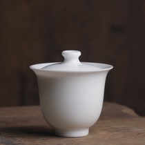 Small and delicate and quiet small Gaiwan High white porcelain girl simple three-cai bowl Juxiang small ceramic Gongfu tea set