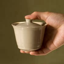 Small retro ash glaze cover bowl Ceramic hand grab tea bowl Teacup Household Kung Fu tea drinking tea three-cai bowl