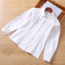 Girls  shirts Spring and autumn summer pure cotton pure white shirt Childrens long-sleeved primary school big girl school uniform performance suit