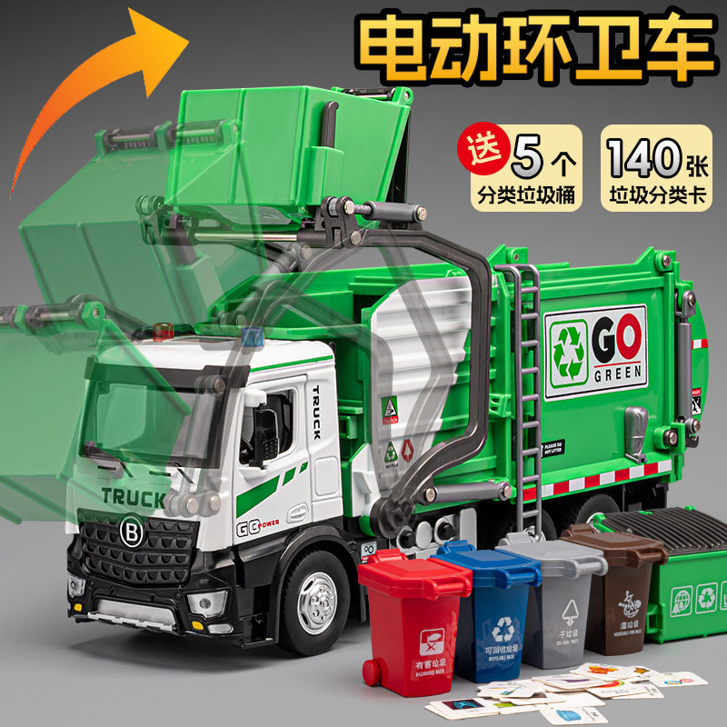 German Sam Electric Garbage Truck Children's Toy Oversized Alloy Lifting Sanitation Truck Cleaning Truck Boy's Toy