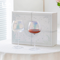 LSA handmade imported rainbow pearl red wine glass goblet creative home valentine's day gift box