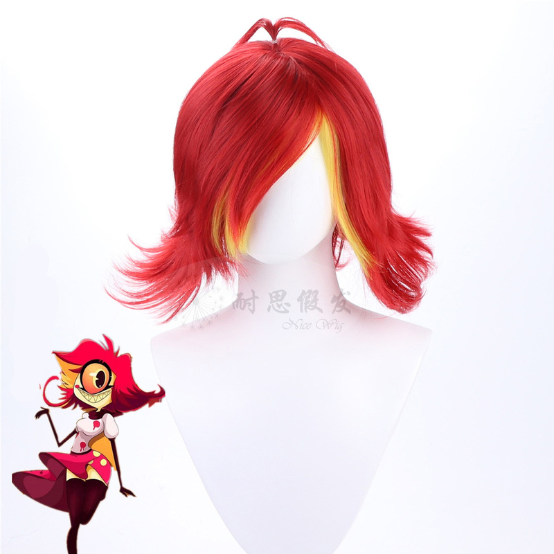 Hell Inn Niffty Special Color Red and Yellow Two-Tone Cosplay Wig in Stock