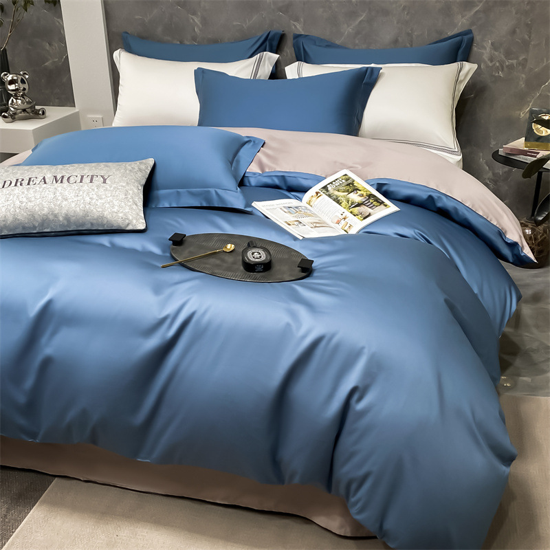 100 long - dungeon cotton four - piece pure color double piece of Nantong bed linen 4 pieces set