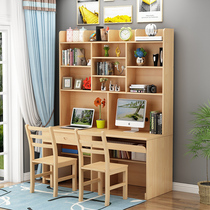Solid Wood computer desk childrens double learning table pine childrens desk simple modern writing desk combination bookcase