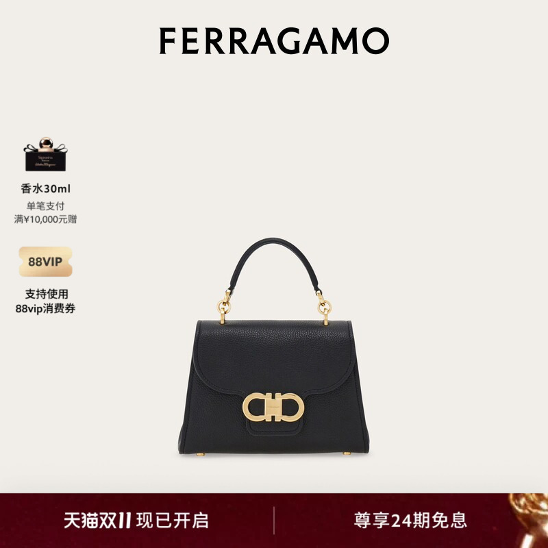 [New Product] Ferragamo Women's Gancini Double-Buckle Top Handle Handbag