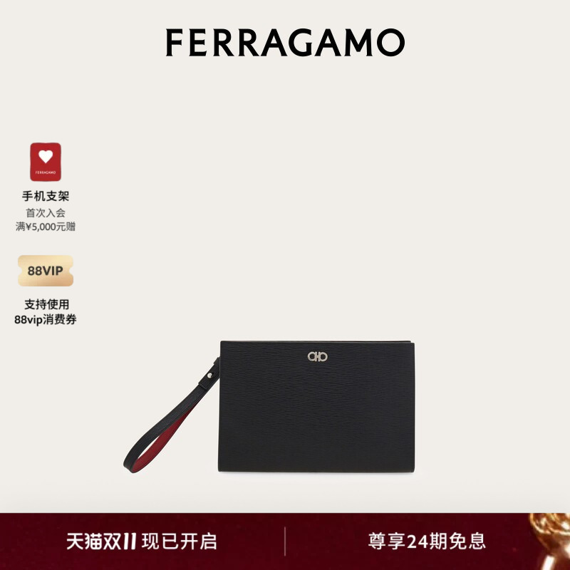 [6 Installments with No Interest] Ferragamo Men's Gancini Double-Buckle Pouch