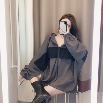 Sweater jacket 2021 new female ins tide spring and autumn loose Korean design sense niche medium and long top