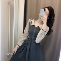 Early autumn high-end temperament French dress autumn 2021 new female retro long sleeve waist slim long skirt