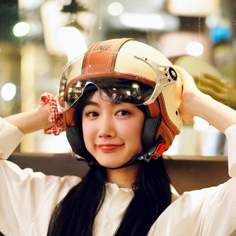(flowers and juveniles same as juvenile) HONZ Motorsport Half Helmets Summer Retro electric car helmet 3C certified-Taobao
