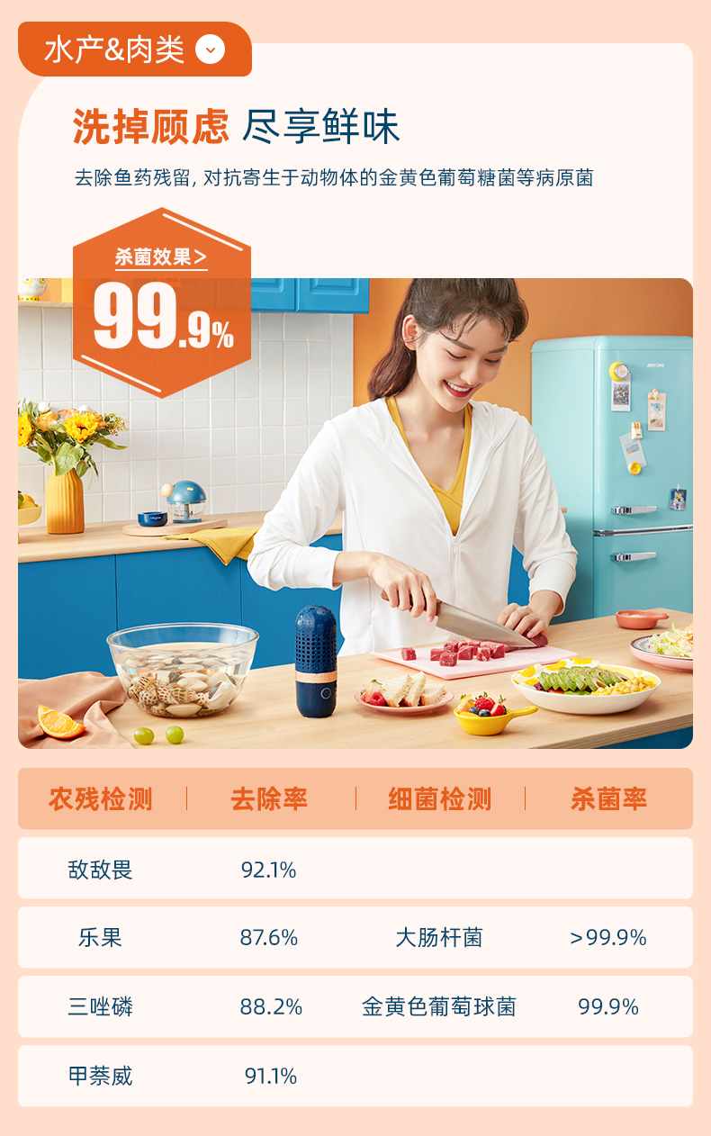 东菱 家用便携果蔬清洗机 无线充电超方便 99.9%杀菌率 图11