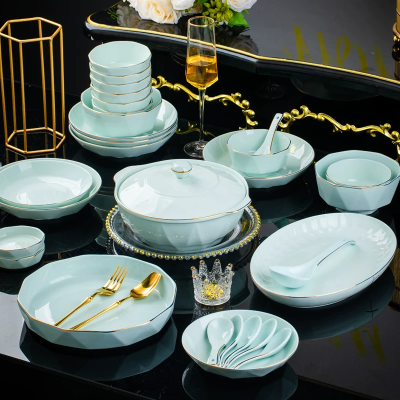 Jingdezhen керамическая домашняя посуда ручной работы зелёный Celadon Nordic Diamond Diamond высокая красота чашa подарок набор