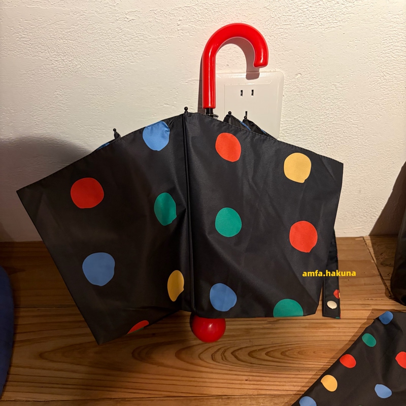 Childlike Red Nose·Korean Style Colorful Polka Dot Sunscreen Uv Protection Sunshade Umbrella Black Coating Folding Hook Umbrella