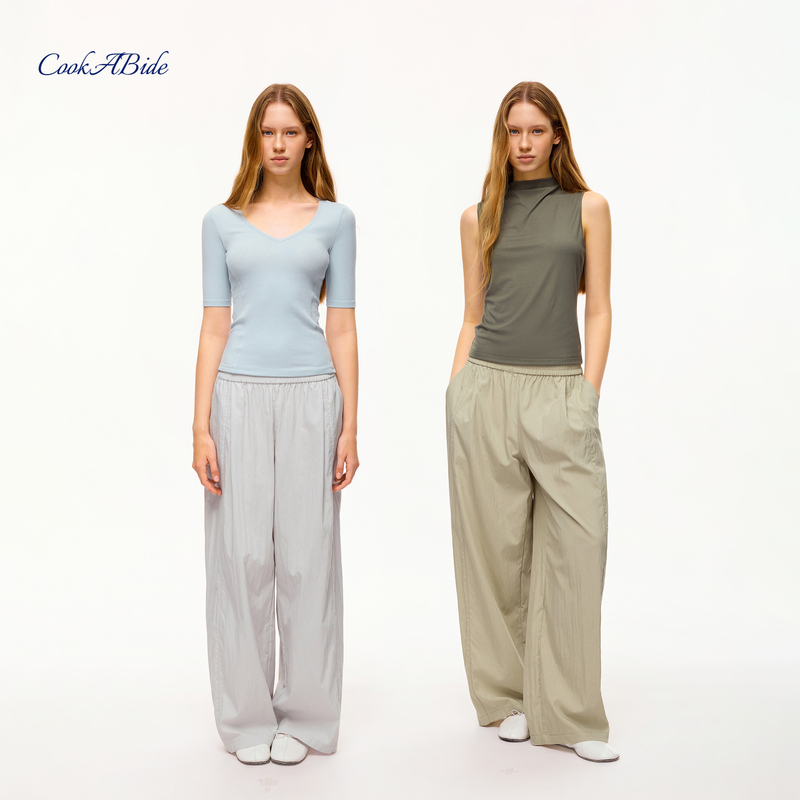 Cookabide Mid-Low Waist Pleated Wide-Leg Scimitar Casual Pants Cookabide Mid-Low Waist Pleated Wide-Leg Scimitar Casual Pants