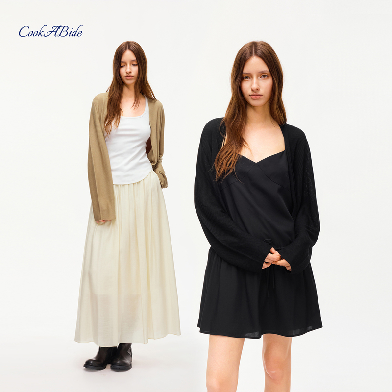 Cookabide Buttonless Ribbed Knit Batwing Sleeve Cardigan Top