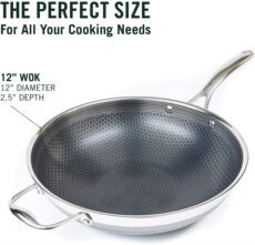Сковородка 美国代购hexclad wok pan 12英寸不锈钢不粘锅炒锅不含pfoa涂层