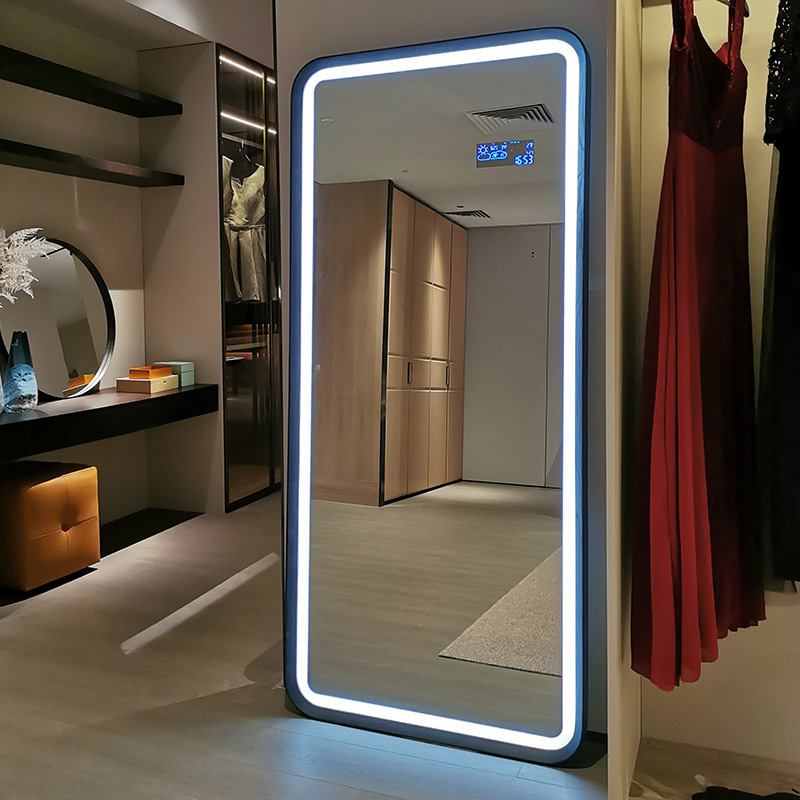 Full solid wood full-body mirror intelligent full body mirror with lamp body mirror floor mirror hanging wall-type high-end mirror