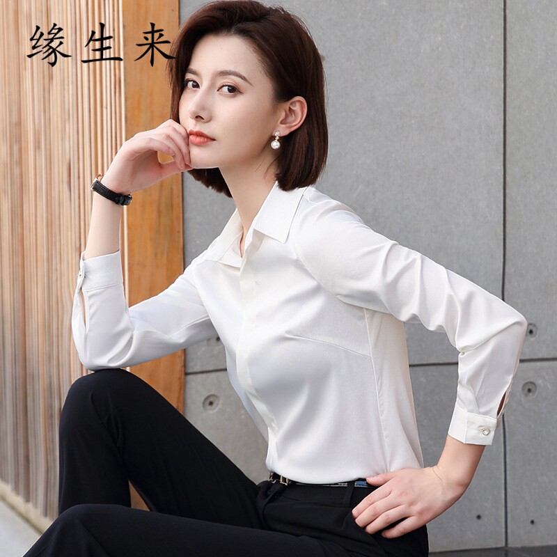 Fate born chiffon shirt women's long-sleeved autumn new temperament professional white shirt ladies formal work clothes top