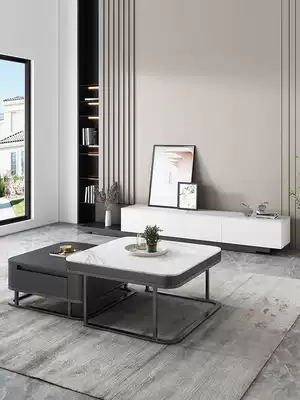 Nordic small apartment rock board coffee table TV cabinet combination Light luxury home modern simple living room solid wood storage cabinet