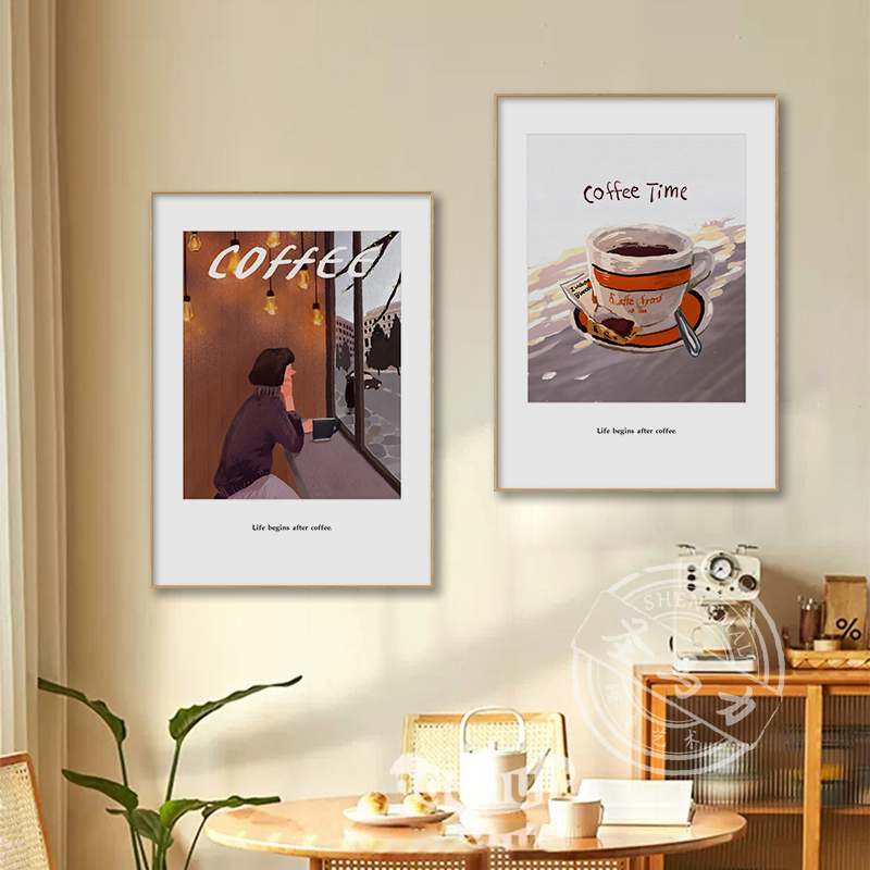Coffee Time Decorative Painting, Healing Character Illustration, Restaurant Mural, Bedroom Bedside Hanging Painting Coffee Time Decorative Painting, Healing Character Illustration, Restaurant Mural, Bedroom Bedside Hanging Painting