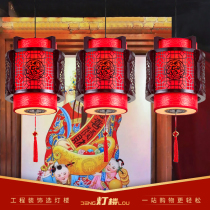 Chinese Imitation Antique Great Red Festive Wood Art Palace Lantern Balcony Gallery Terrace Grand Entrance Lantern Tea Building Ancestral Hall Decorative Pendant Lamp