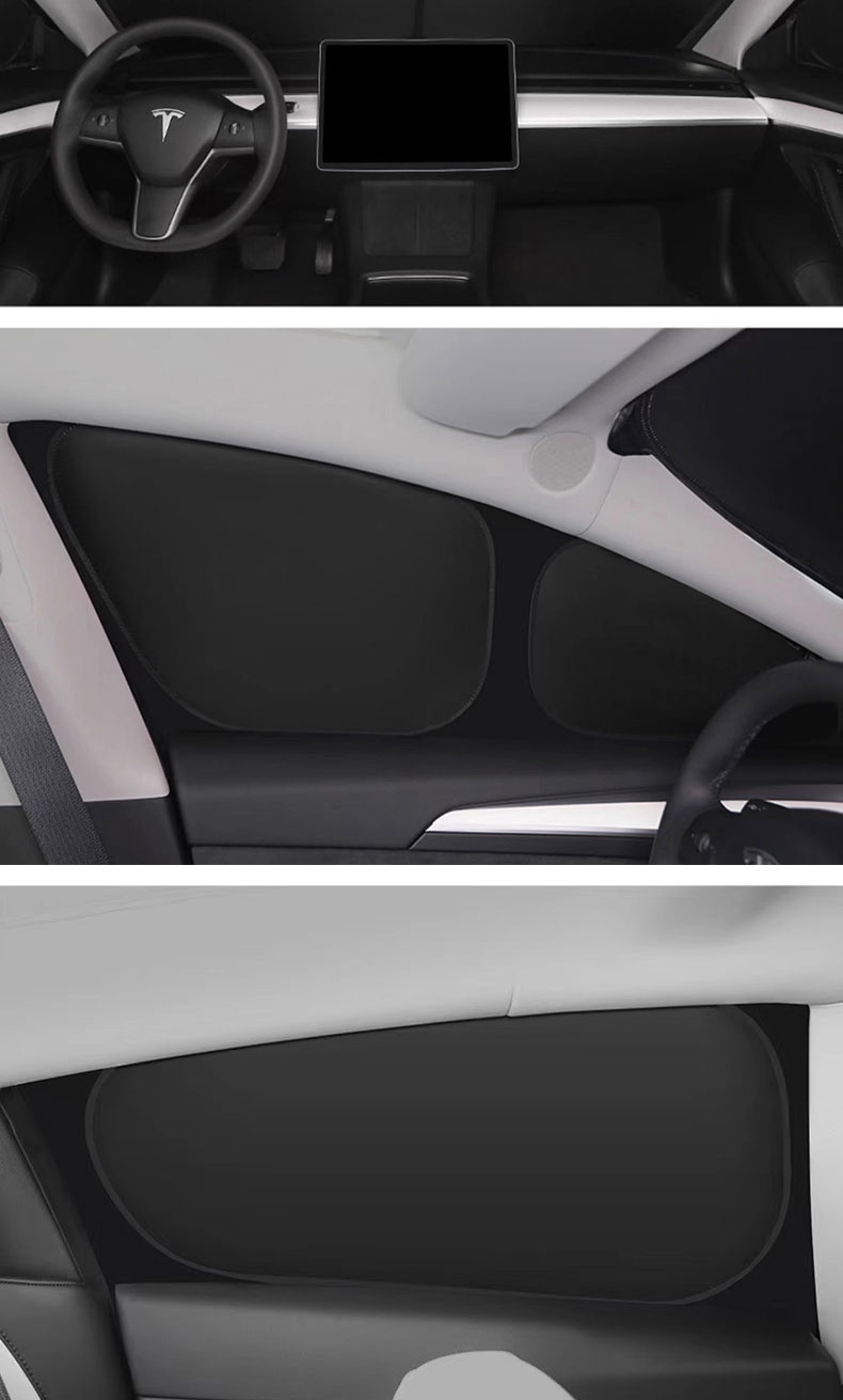 Tesla-Specific Sunshade Curtains for Windows, Fully Blackout, Sun Protection, Heat Insulation, Anti-Peeping, Blackout Curtains for Tesla Y Updated Version