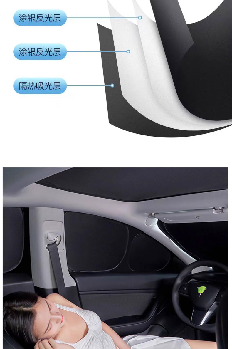 Tesla-Specific Sunshade Curtains for Windows, Fully Blackout, Sun Protection, Heat Insulation, Anti-Peeping, Blackout Curtains for Tesla Y Updated Version