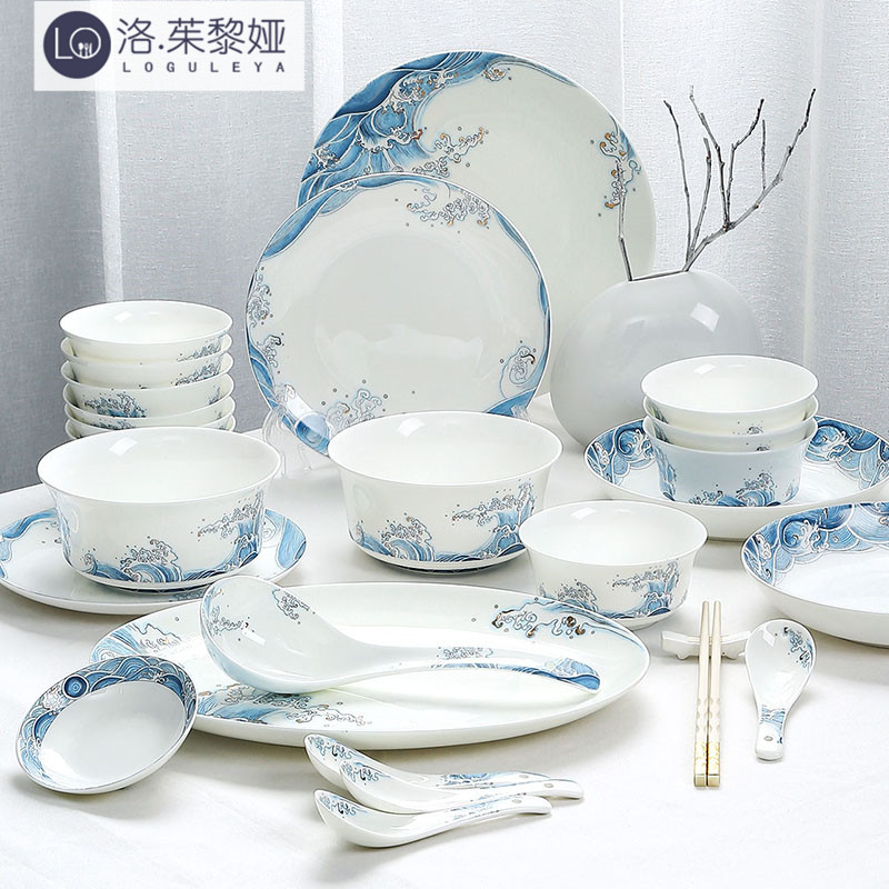LO GULEYA bone porcelain dish suit Chinese style home ceramic bowls tray Jingdezhen Qing flower Porcelain Tableware China Wind