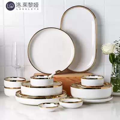 LO GULEYA European high-grade gilt ceramic tableware soup bowl rice bowls with instant noodles bowl dishes set home