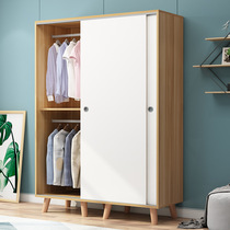 Nordic wardrobe modern simple home sliding door hanging clothing wooden rental room locker hotel sliding door wardrobe