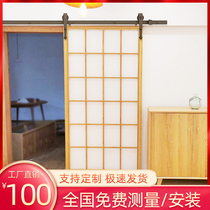 Japanese sliding door custom hanging rail door lattice door barn door single leaf kitchen partition solid wood door ghost invisible door