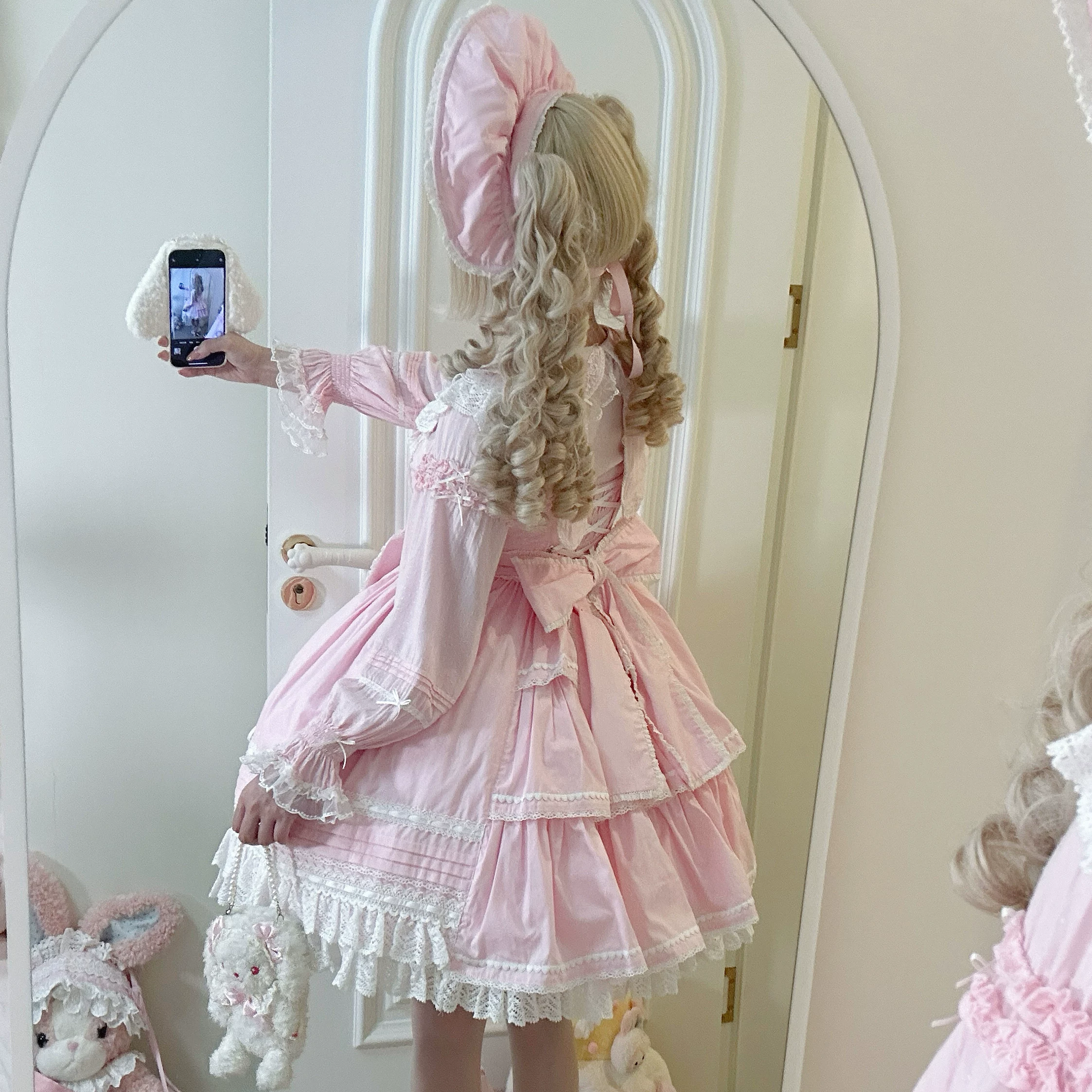 Платье Lolita JSK, оригинальный дизайн, бант и кружево, ободок в комплекте — размеры S–XL, фуксия/синий