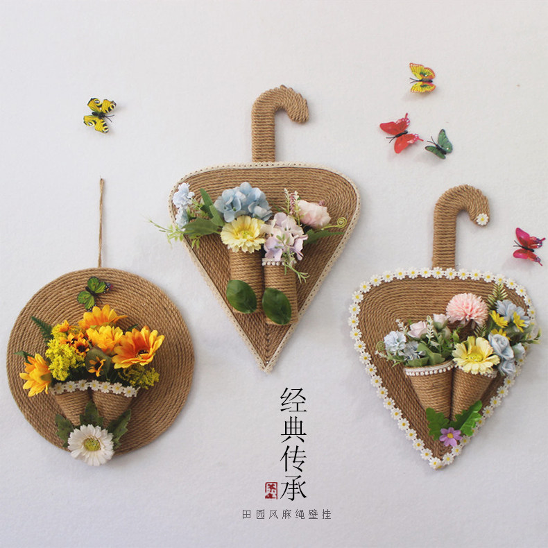 Senteal wall decoration retro nostalgia creative home wall decoration hemp rope hemp cloth disc ring creation material homemade hanging accessories