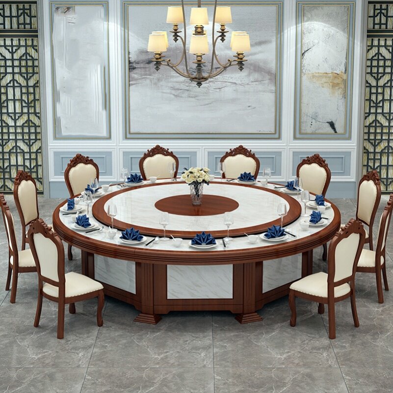 High-end light luxury marble hot pot tableCustomized simple hotel dining table Electric Roundtable Banquet New Chinese