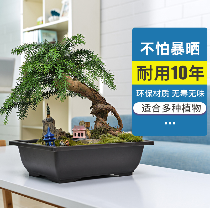 Imitation purple sand plastic basin rectangular bonsai flower pot pine orchid plum blossom stone mountain living room indoor oversized long type