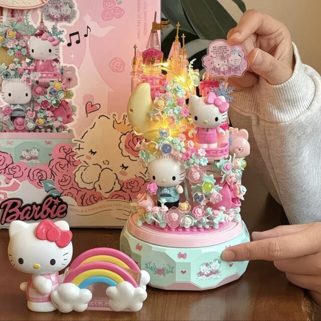 Hello Kitty Gemini Sanrio Music Box Moonlight Club Assembling Fun High Building Blocks Educational Toy Birthday Gift