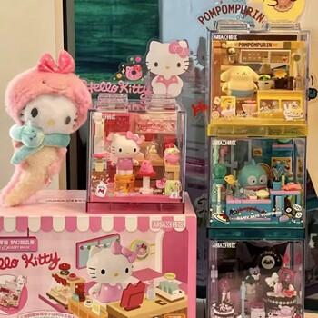 Sanrio Fun Building Blocks Hello Kitty Kuromi Cute Shop Girls' Educational Assembly Toys Birthday Gift