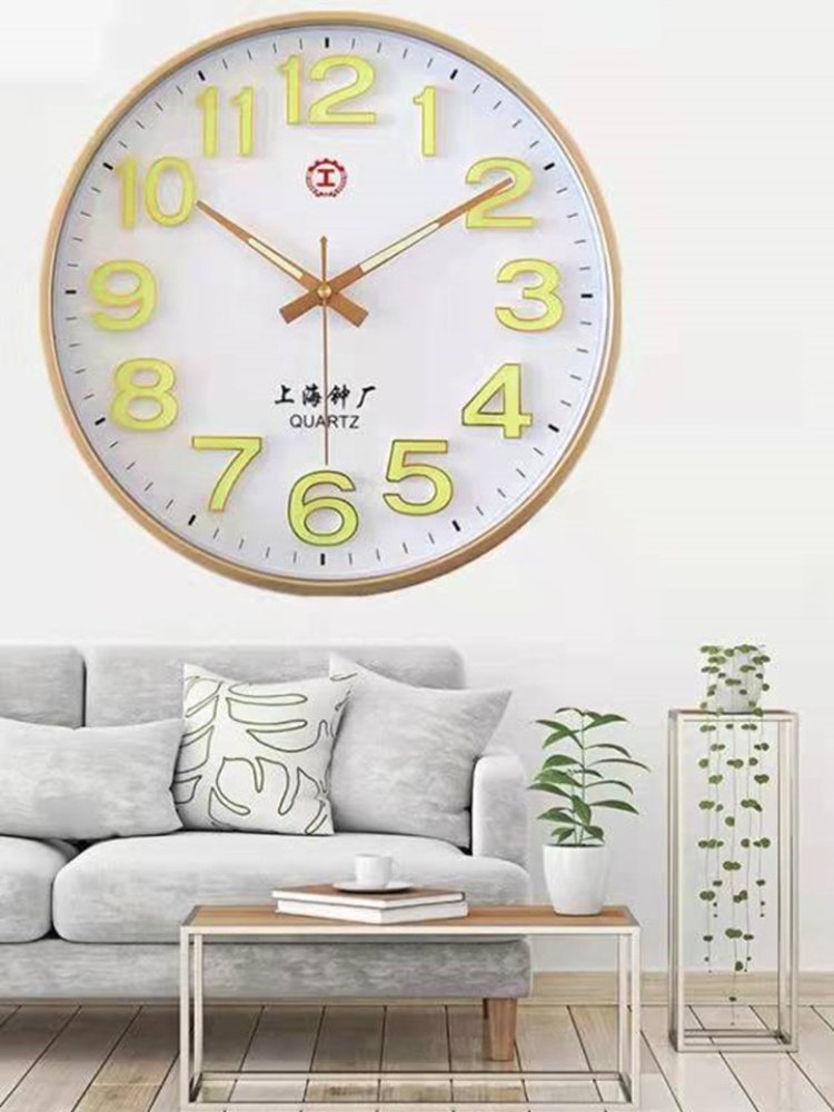 Shanghai Clock Factory Clock for Living Room, Bedroom, Home Wall Clock, Modern Simple Quartz Clock, Round Wall-Mounted Clock