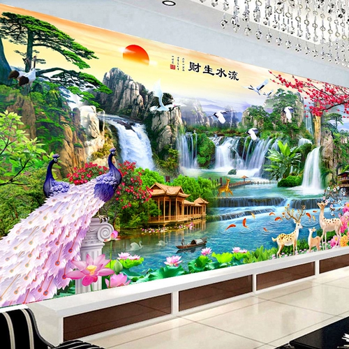 Линейная вышивка ручной работы с кроссовым стежком 2021 Новая гостиная Liusheng Wealth Mountain Water Paint